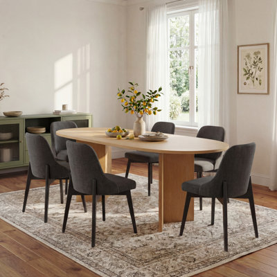 Modern Linen Fabric Upholstered Dining Chairs with Wood Legs