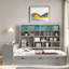 Lit de jour en bois avec 3 tiroirs, bureau, tablettes ouvertes, lumières et station de charge-697742165