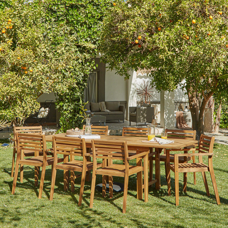 Sirmans 8 - Person Acacia Wood Patio Dining Set with Extendable Rectangular Table, 75cm H x 90cm W x 160cm L, No Cushions