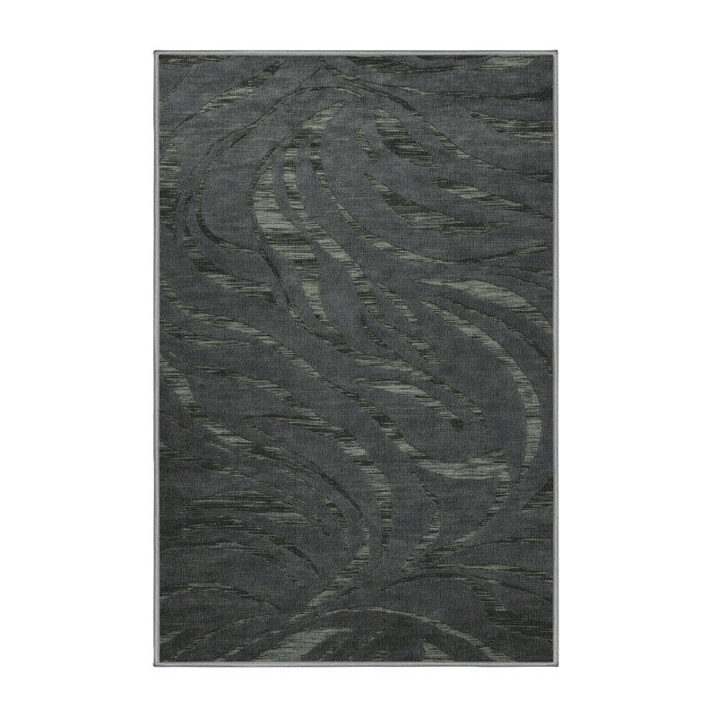 Tapis abstrait gris lavable à la machine, Rectangle 4 pi x 6 pi