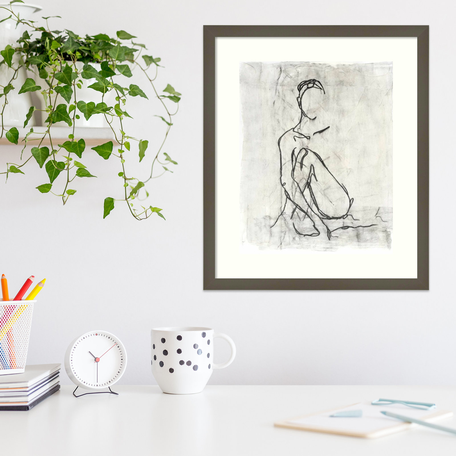 Embellished Nude Contour II Print, 20" H x 17" W, Gray Framed Paper