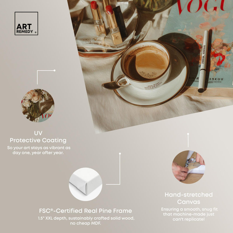 «Early Morning Coffee Glam», reproduction d'art sur toile par Art Remedy, H 54 po x l 36 po, Toile tendue avec châssis