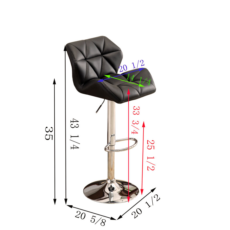 Chrome Adjustable Bar Stool (Set of 2), Gray