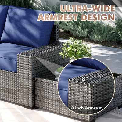 6 Pieces Outdoor Patio Furniture Set, With Cushions And Glass Coffee Table, Pe Rattan Outdoor Wicker Sectional Furniture Sofa Set