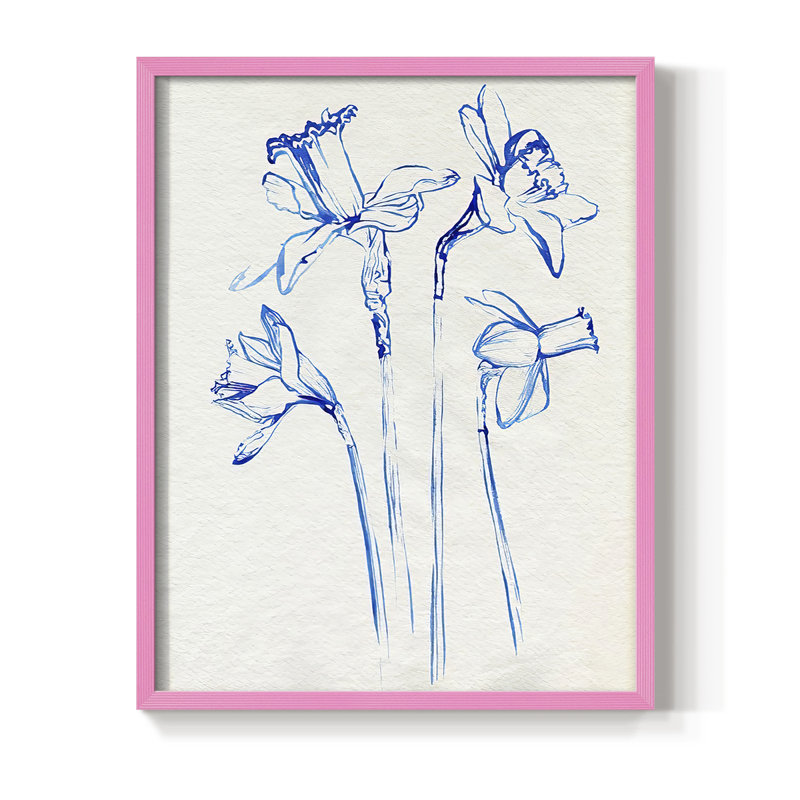 Inky Daffodils II, reproduction encadrée - bois massif, H 30 po x l 24 po, Rose