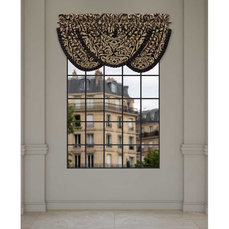 Bolero Black and Gold Satin Waterfall Window Valance