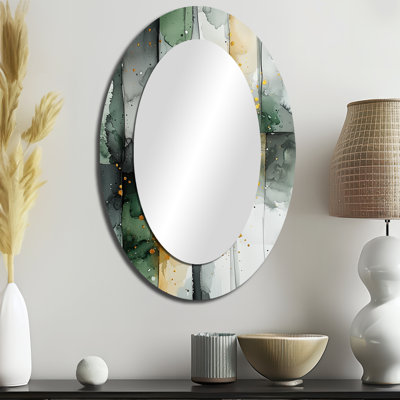 Gold Green Ethereal Optical Currents II - Green Oval Wall Mirror Decor
