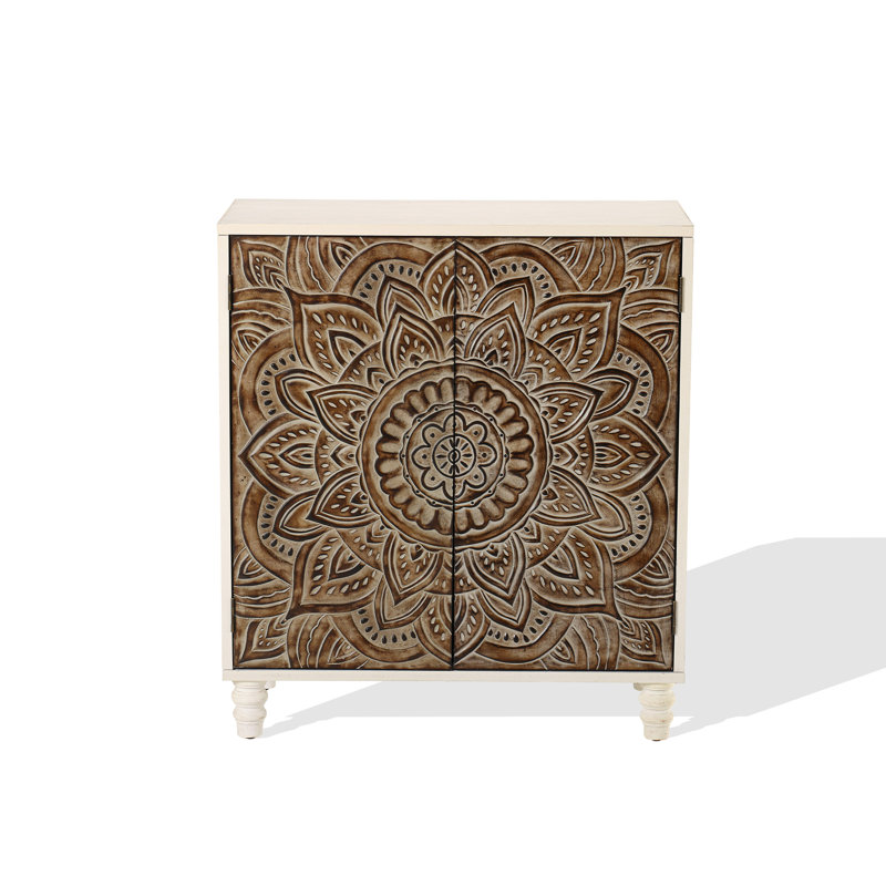 Carved 2-Door Storage Accent Cabinet