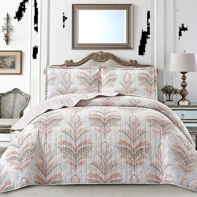 Amalyah Polyester Floral Bedspread with Pillowcases, Pink, Double