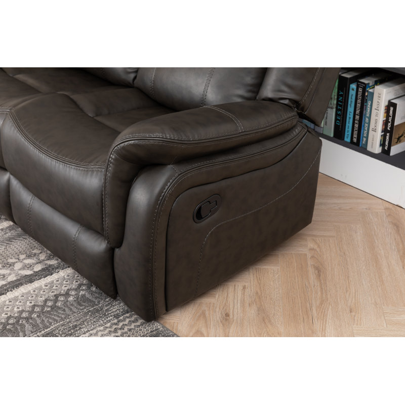 Manual Recliners Grey Loveseat Couch Faux Leather Modern 2-Seater Sofa, Gray