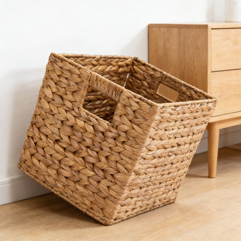 Set Of 5 Handwoven Hyacinth Storage Baskets, Cube Organizers For Laundry, Toys, And Home Organization, Multipurpose Foldable Bins With Cut-Out Handles