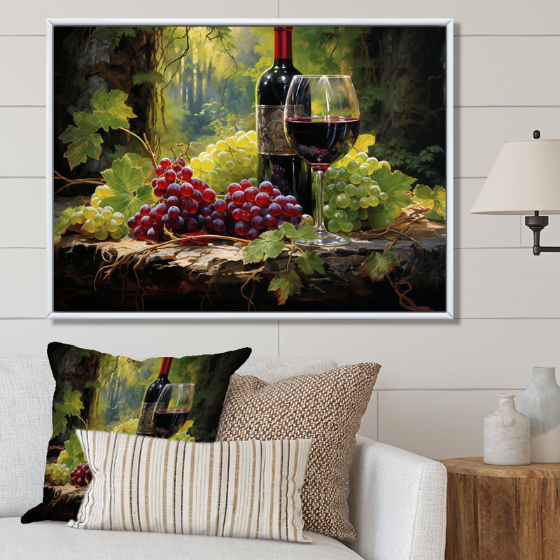 Art mural sur toile Cabernets Calm, Cadre flottant blanc, H 12 po x l 20 po x P 1 po