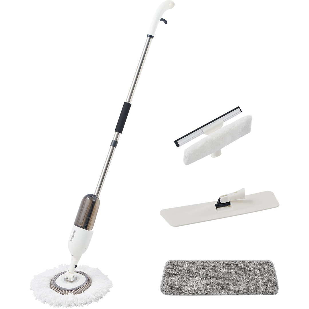 Clean Everywhere Spray Mop Kit with 360-Degree Swivel Head and Window Squeegee, White True & Tidy