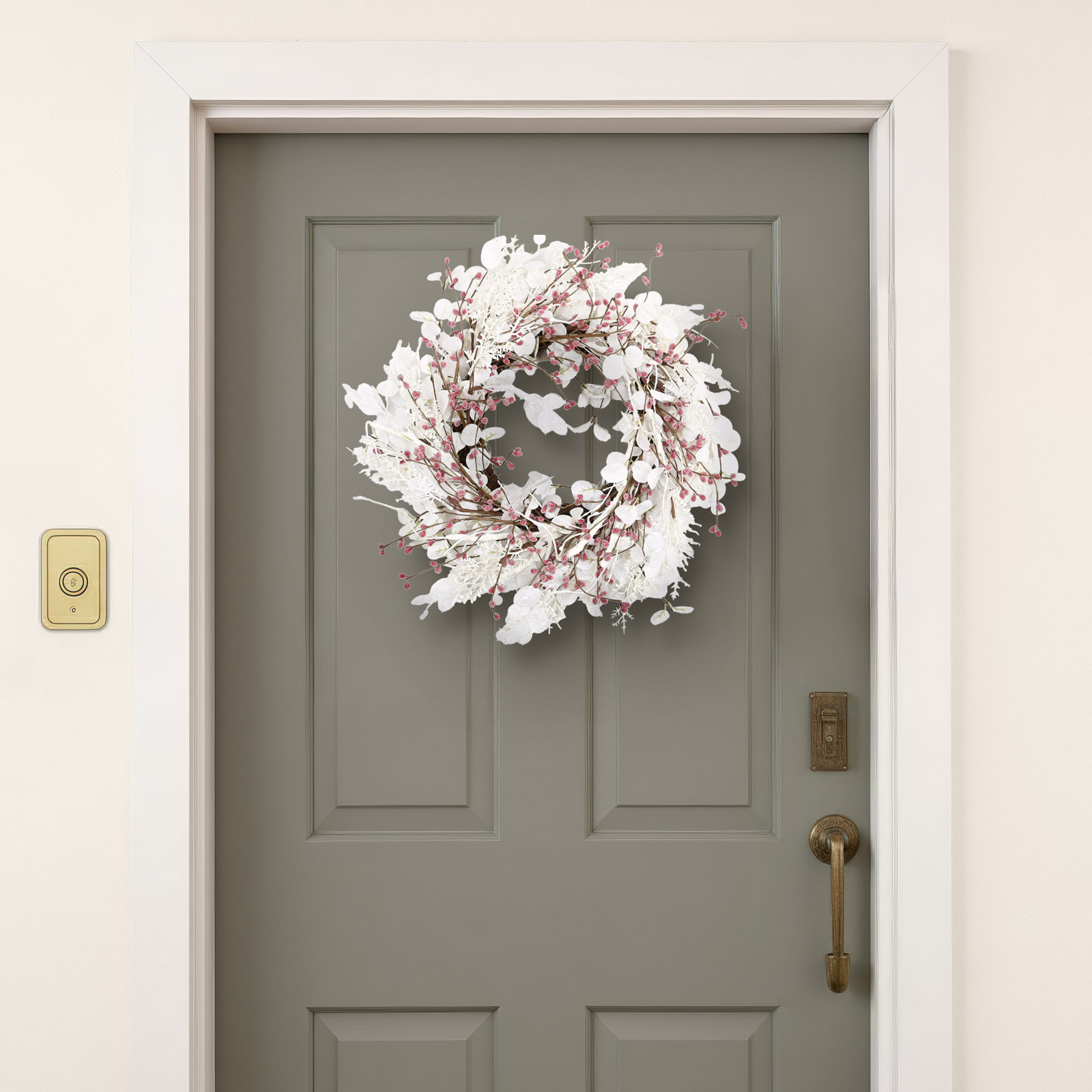22" Artificial Frozen Berry Christmas Winter Wreath For Front Door