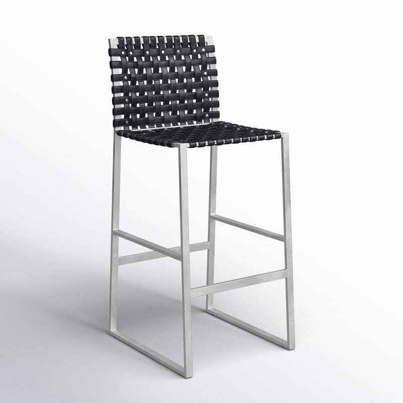 Butler Urban Brown Woven Leather Bar Stool, Black/Silver, Bar Stool (30" Seat Height)