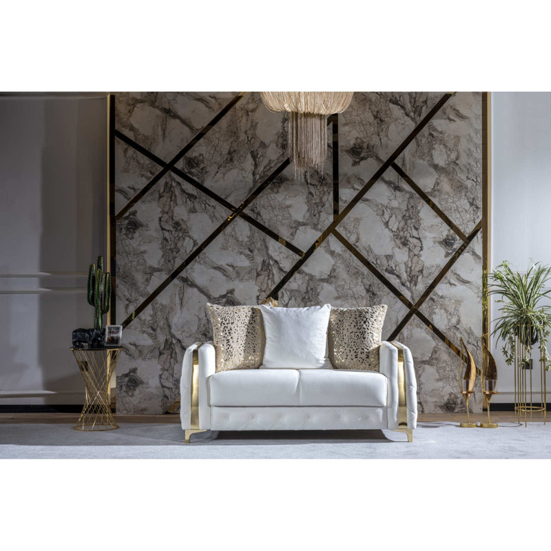 Ensemble de salon moderne 2 pièces Lust, Blanc cassé, H 33,12 po x l 72,05 po x P 33,05 po