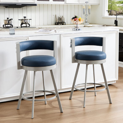 Ayala Rowan 26.6" Modern Swivel Leather Counter Stool withCurved Back and Metal Frame