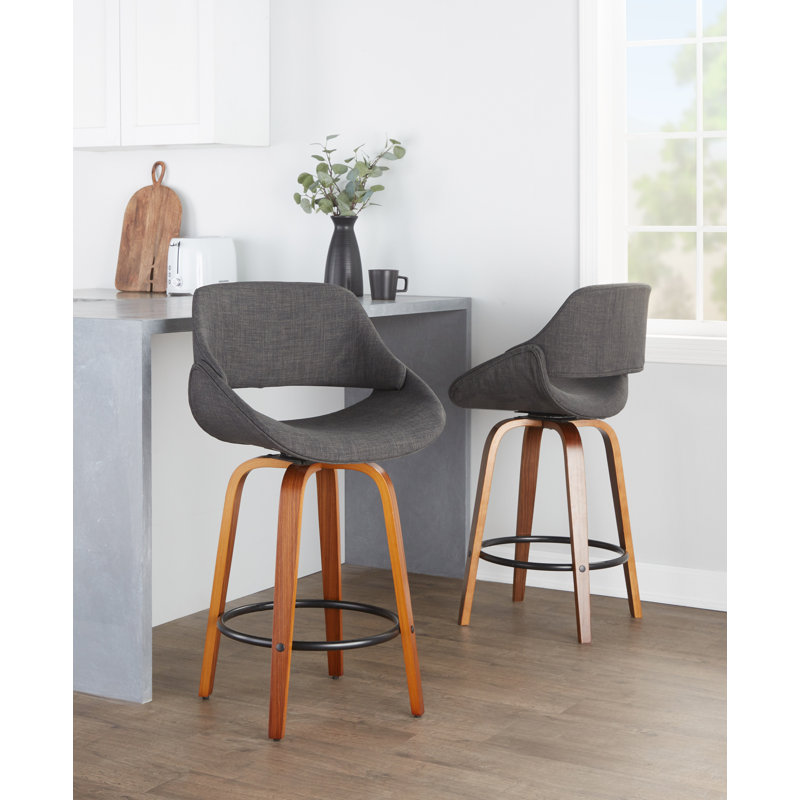 Tabouret de bar et de comptoir rembourré Najrin, Counter Stool (26" Seat Height), Noyer / noir, Bleu