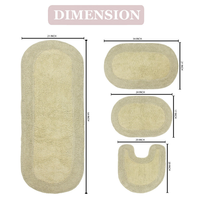 Tapis de bain 100% coton Traci (ensemble de 4), Sauge