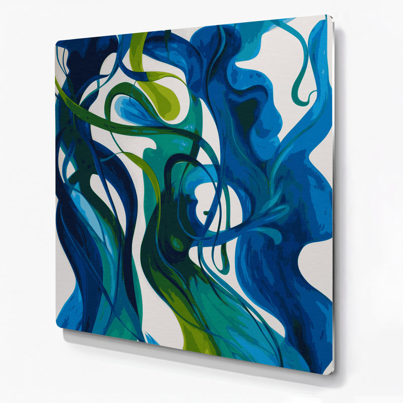 Art mural abstrait en métal bleu 71, H 12 po x l 12 po