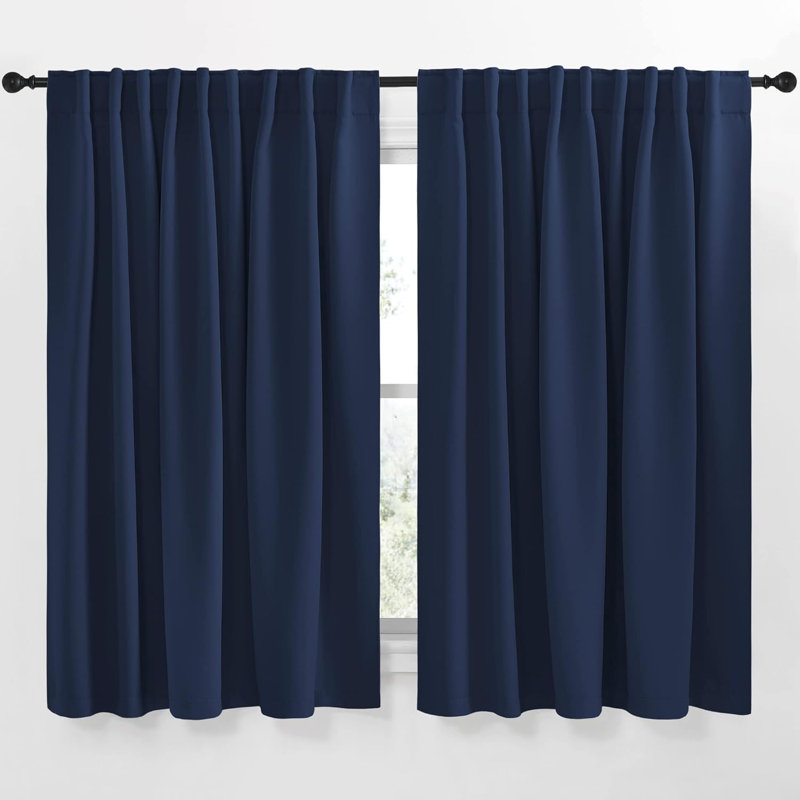 Blackout Curtain Light & Noise Reducing Room Darkening Drapes for Bedroom/Living Room/Kitchen, 2 Pieces, 70" W x 63" L, Navy