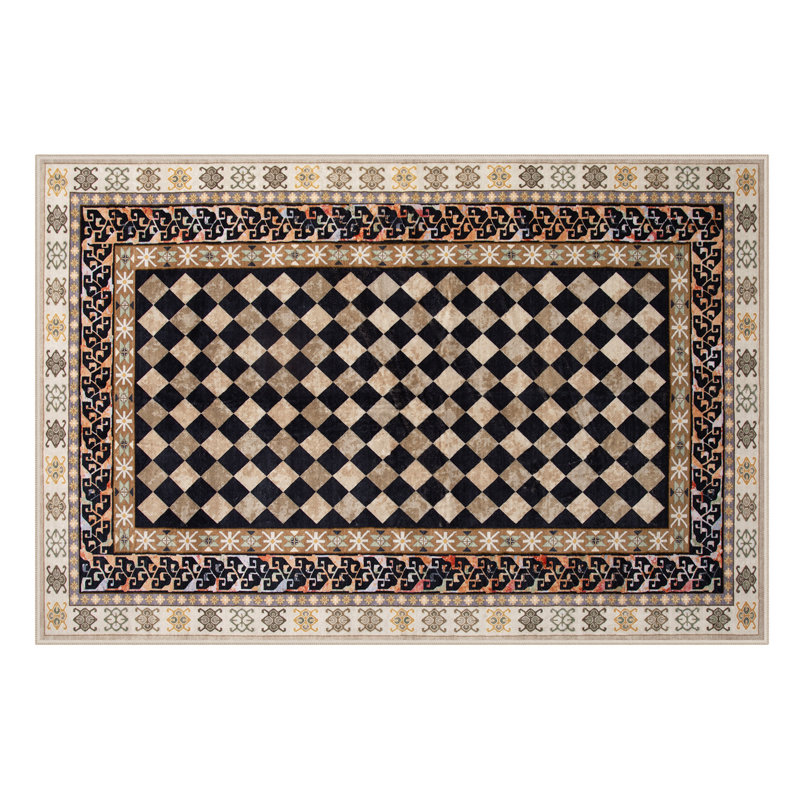 Bohemian Checkered Washable Area Rug – Soft Non-Slip Floor Mat for Living Room, Bedroom, and Home Décor, Rectangle 6' x 9'