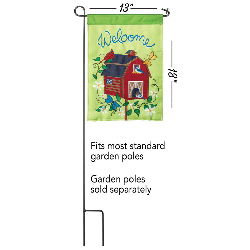 Drapeau de jardin en polyester 2 côtés grange nichoir, H 18 po x l 13 po