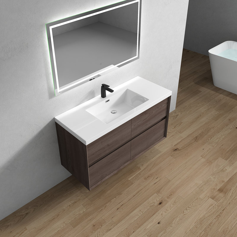 Seavy 47'' Single Bathroom Vanity with Acrylic Top, Red