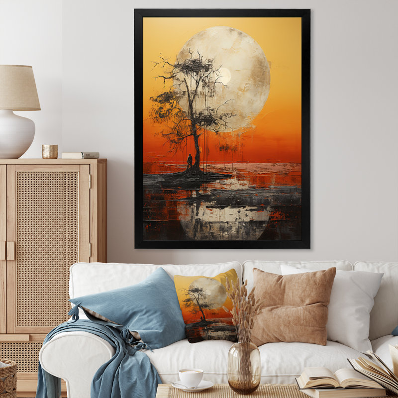 Minimaliste au clair de lune, Japon, paysage II, Cadre simple noir, H 20 po x l 12 po x P 1 po