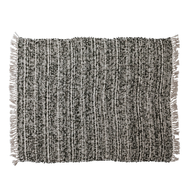 Woven Cotton And Acrylic Blend Throw With Fringe