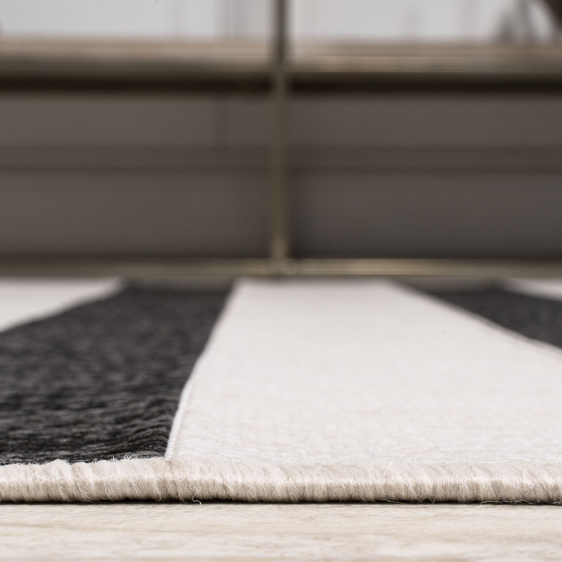 Aveiro Wide Stripe Black/Cream Indoor/Outdoor Rug, Square 3'1"