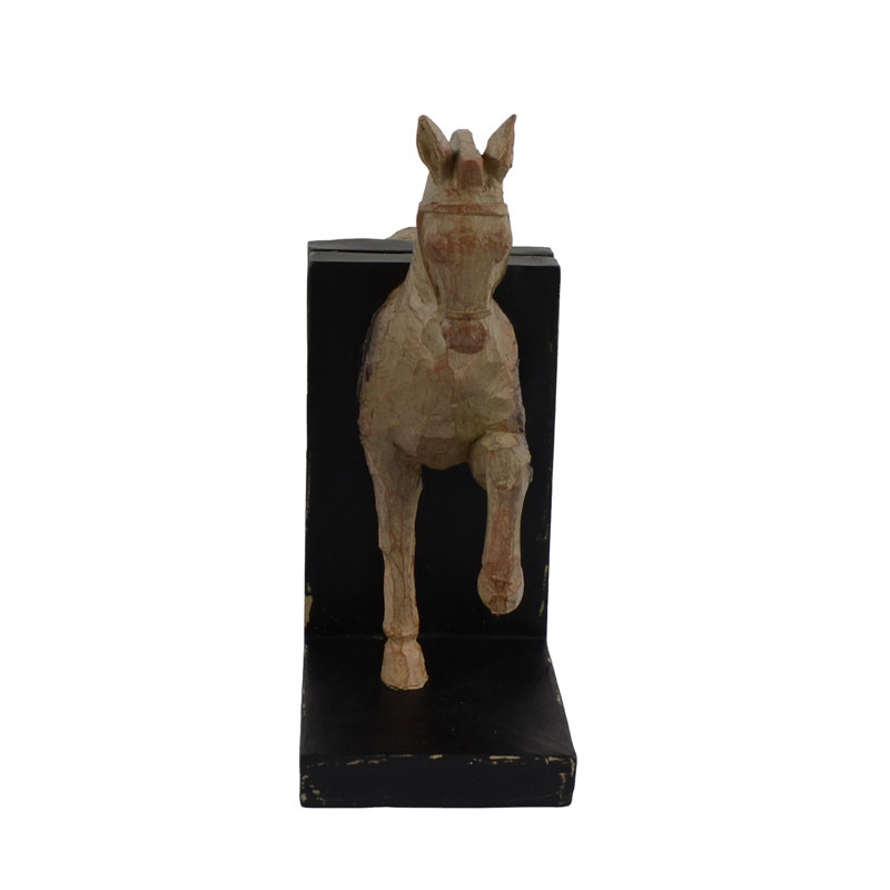 HORSE BOOKENDS 24cm Carved Wood Effect