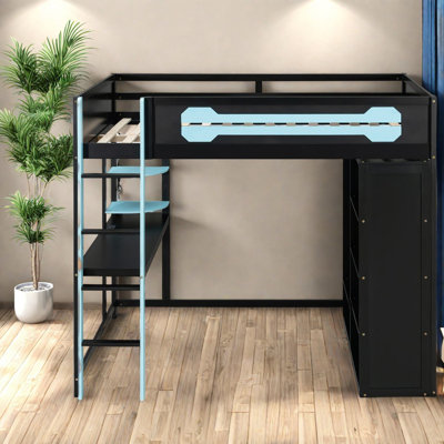 Lit mezzanine en bois peu encombrant, structure solide, style de jeu moderne