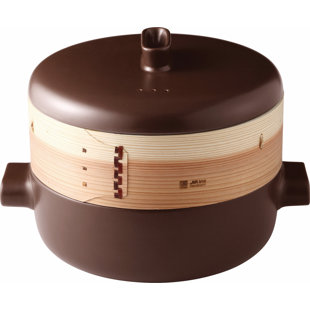 9.25" Ceramic/Terra Cotta/Wood Food Steamer