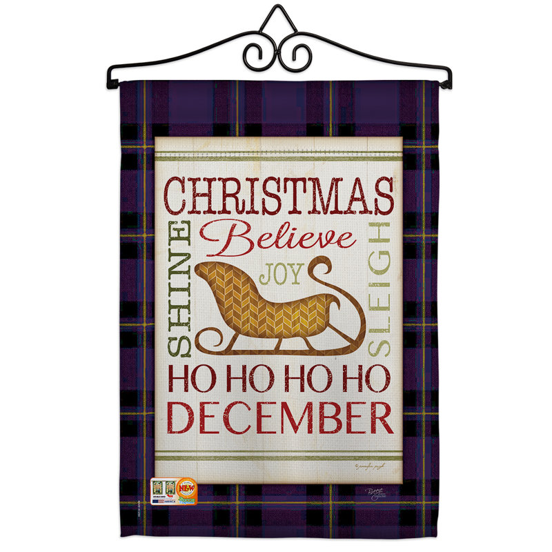 Croyez le noël de polyester de 2 côtés 19 po. ensemble de drapeau, Polyester, Mauve / brun