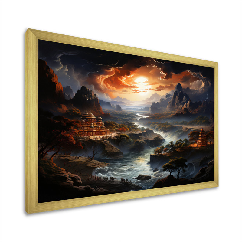 Hinduisim Art Ramayanas Epic - Spiritual Canvas Art Print, H 30 po x l 40 po x P 1,5 po, Encadrement doré