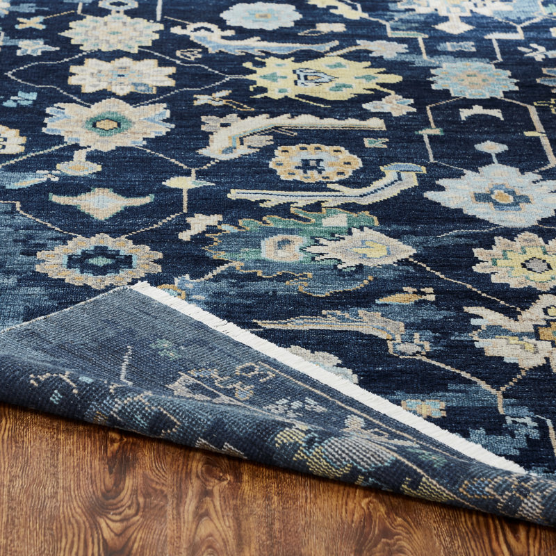 Timeless Fusion Hand Knotted Wool Floral Area Rug in Blue, Rectangle 4' x 6'
