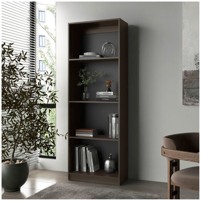 FM FURNITURE Bear Flat Bookcase With Open Storage And 4 Shelves ,Stained Walnut
