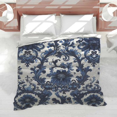 Édredon damassé à motif floral bleu