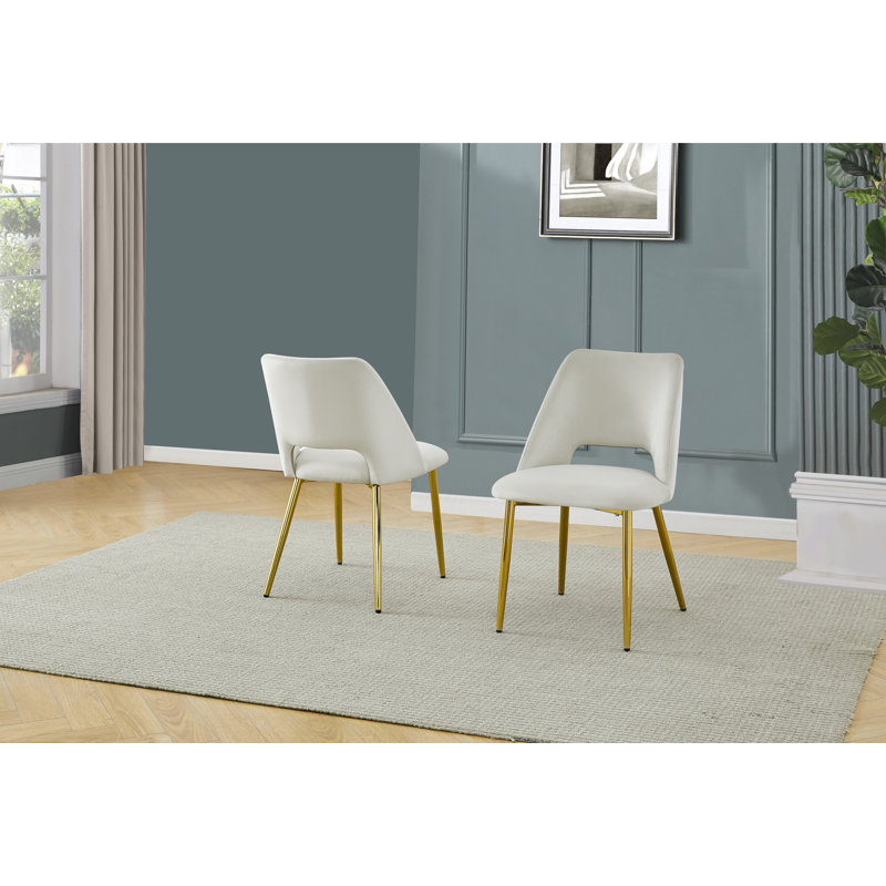 Ivylynn Upholstered Side Chairs with Gold Chrome, Cream Velvet