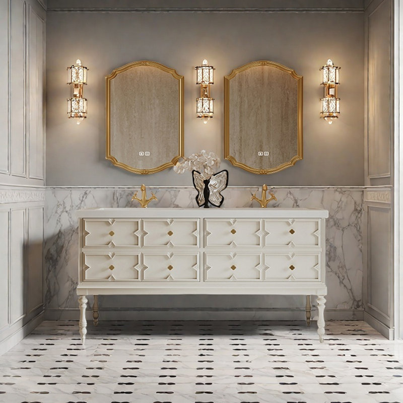 Armoire de salle de bain rétro française, H 32,3 po x l 70,8 po x P 21,6 po