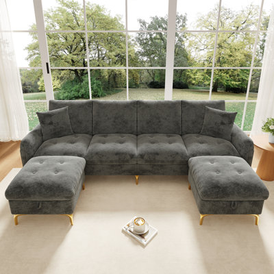 Sofa 4‑Seater with 2 Storage Ottomans