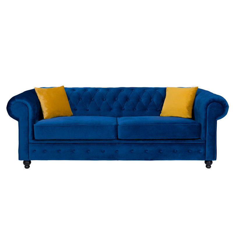 3 Seater Chesterfield Sofa, Navy Blue, 74cm H x 194cm W x 90cm D