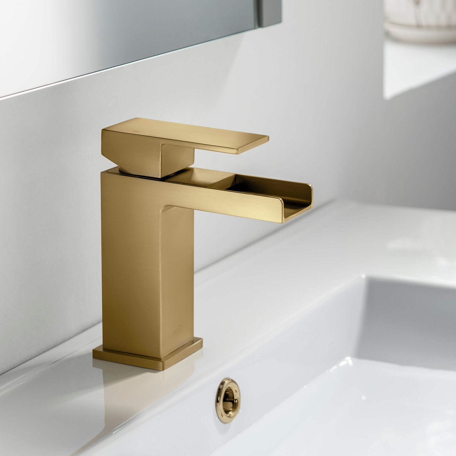 Waterfall Single-Hole Bathroom Faucet, With Drain Assembly, Brushed Brass