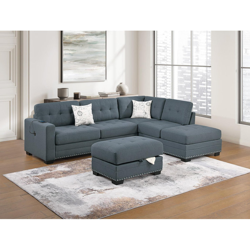 Sectional sofa with chaise longue and footstool