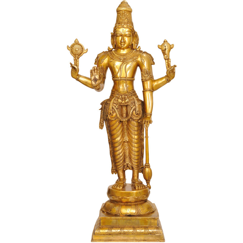 Large Brass Vishnu Statue with Ornate Details