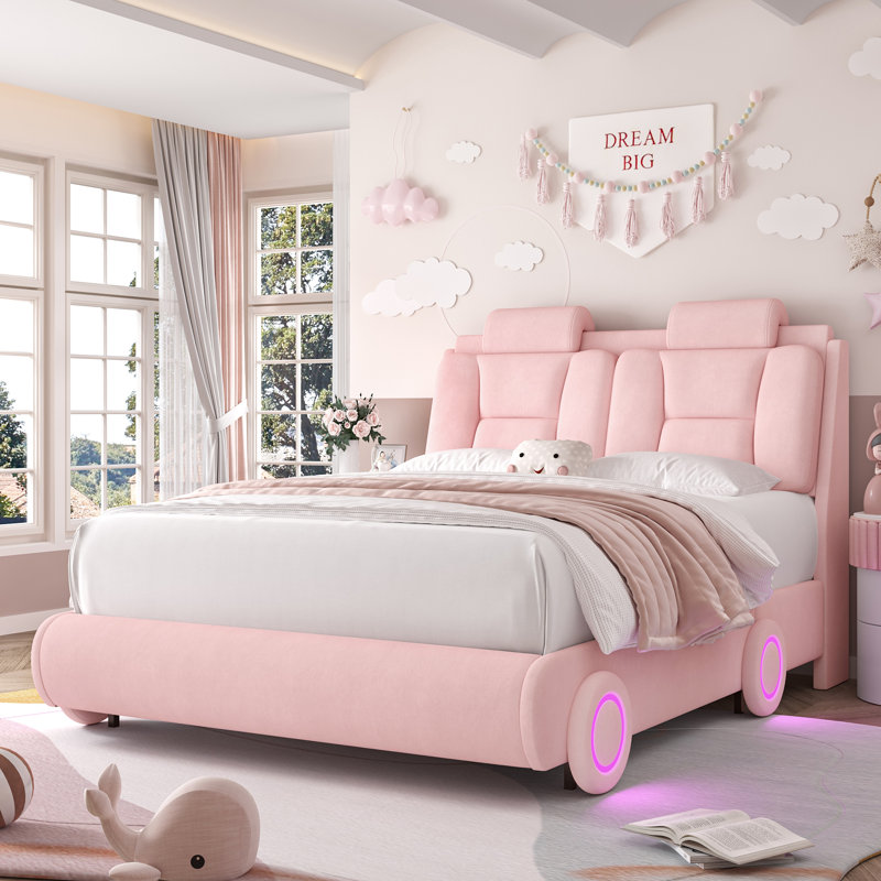 Lit tapissier avec lumière DEL Alexxis, Grand, Rose