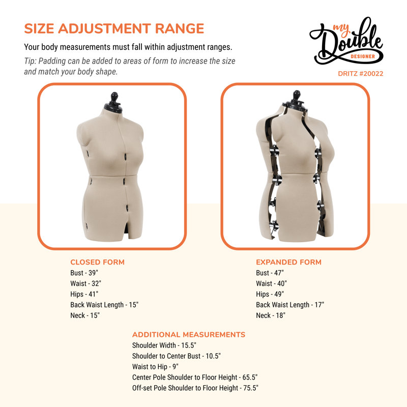 Dritz My Double Designer Adjustable Dress Form, 32" H x 15.6" W x 12.5 D