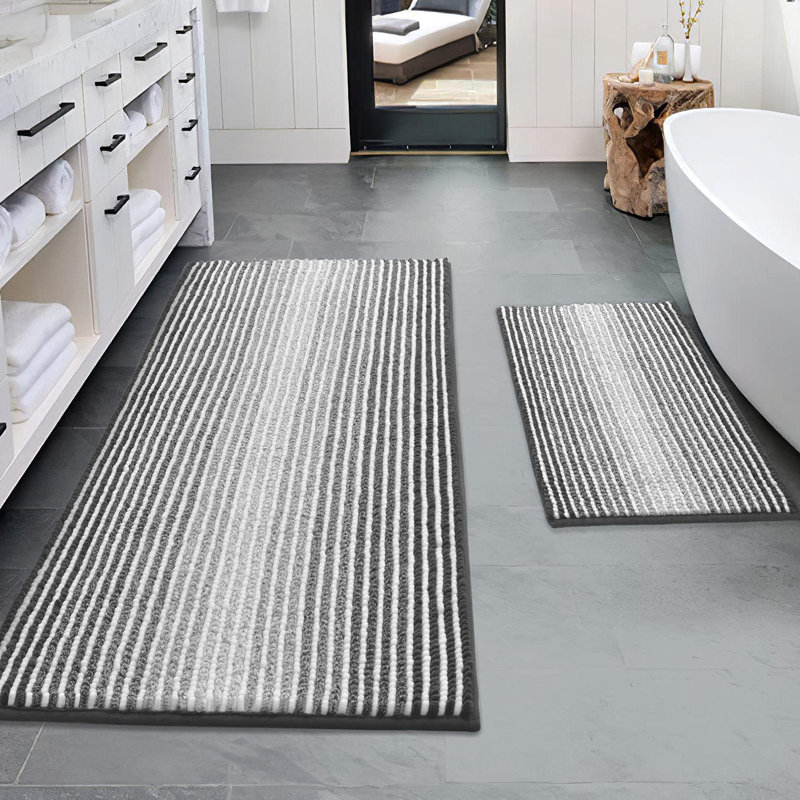 2-Piece Set Rectangle Bath Rug, Grey