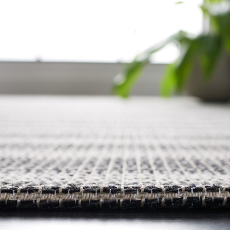 Ivory and Black Flat Woven 4' x 6' Synthetic Area Rug